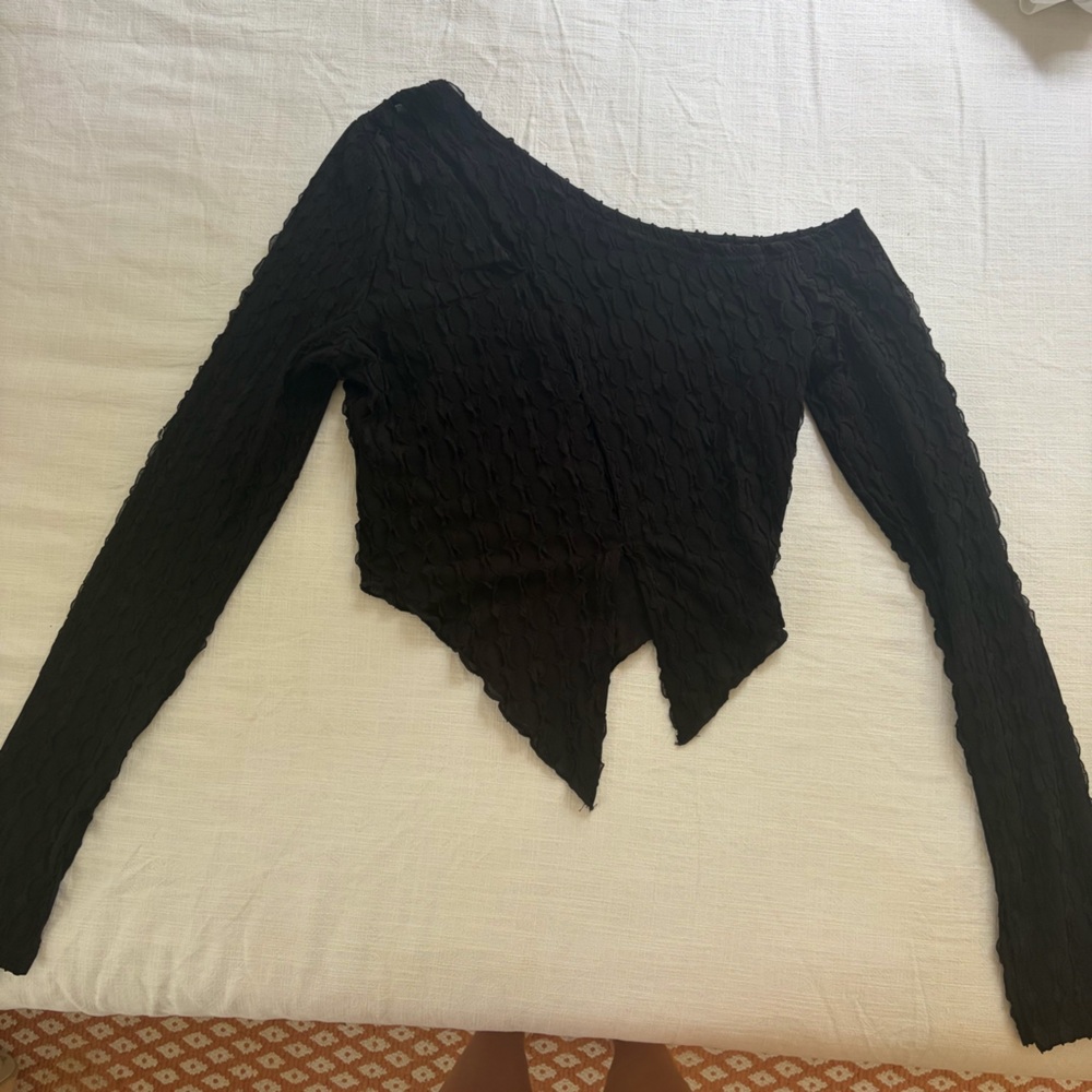 Black Long Sleeve Textured Top - Women